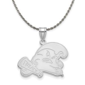 Sterling Silver Tulane U. XL Pendant Necklace - 22 Inch
